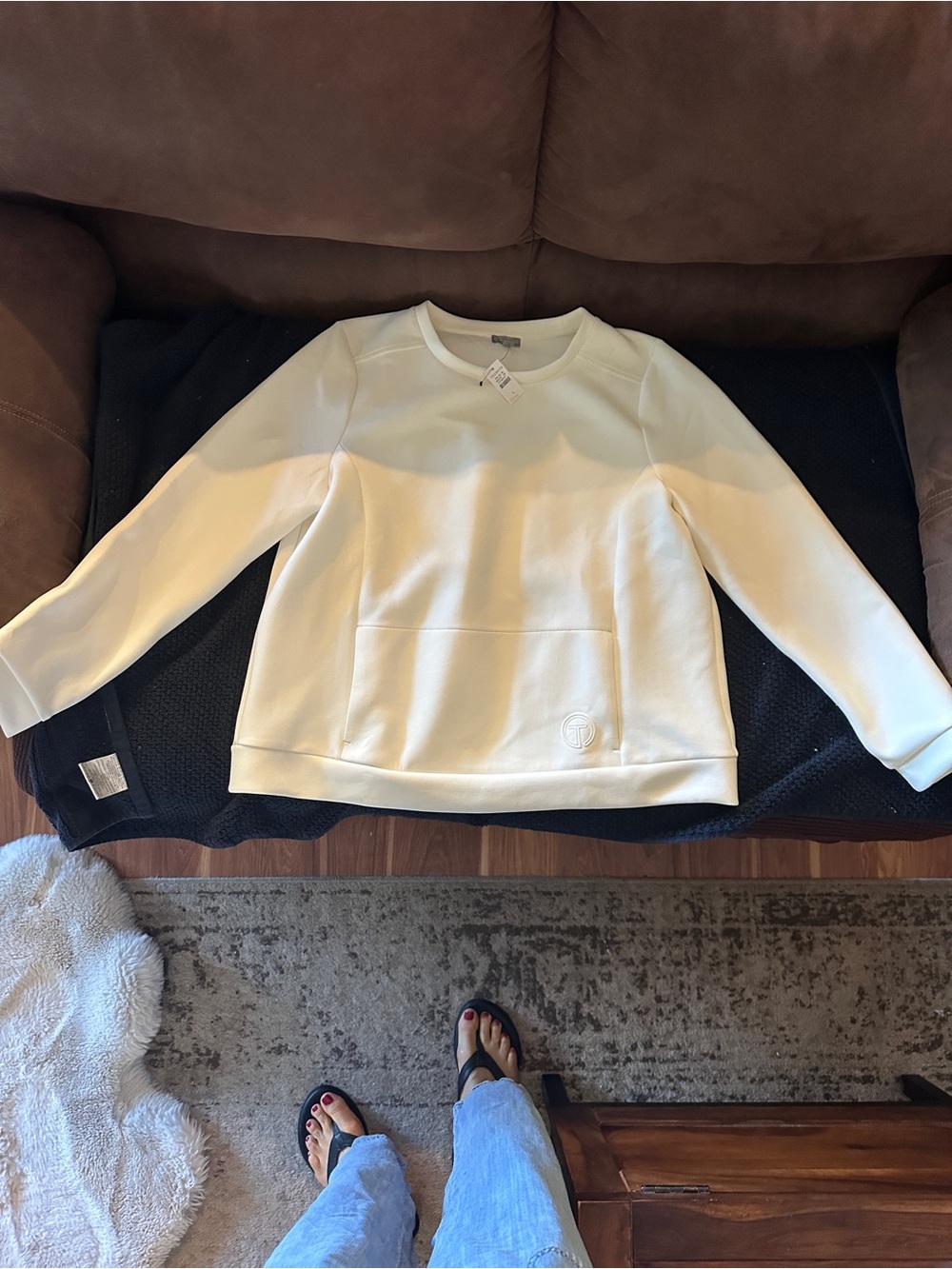 Talbots Cream Crewneck Sweater with Front Pocket
